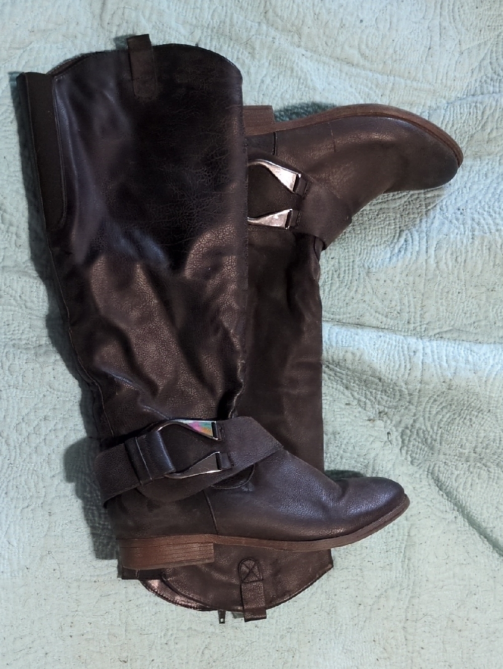 Madeline Birdie 9.5 Black Tall Moto Boots with Buckle Detail